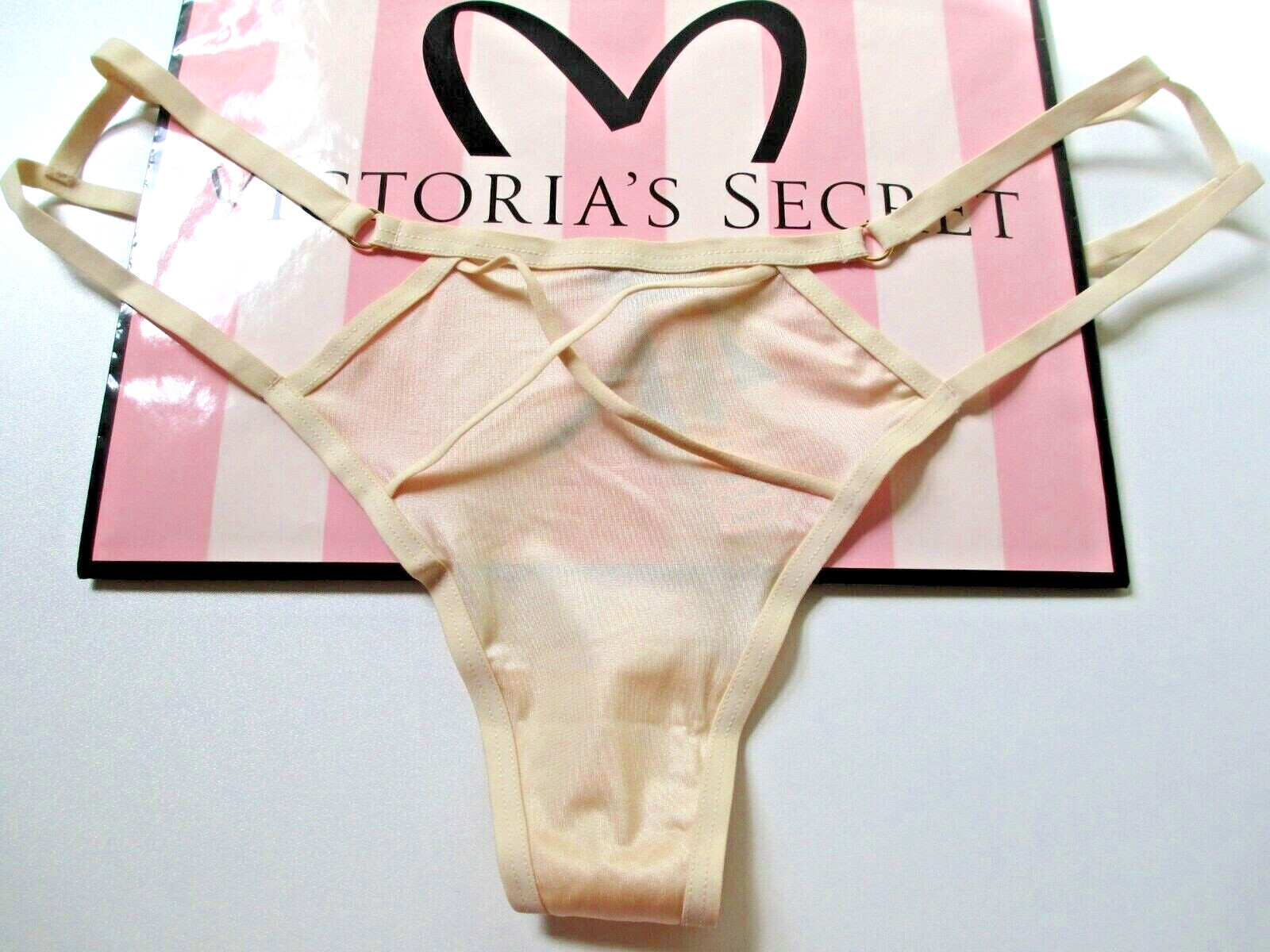 VICTORIA’S SECRET VERY SEXY Thong Panty M XL Ivory NWT Strappy VS FREE SHIP 4+