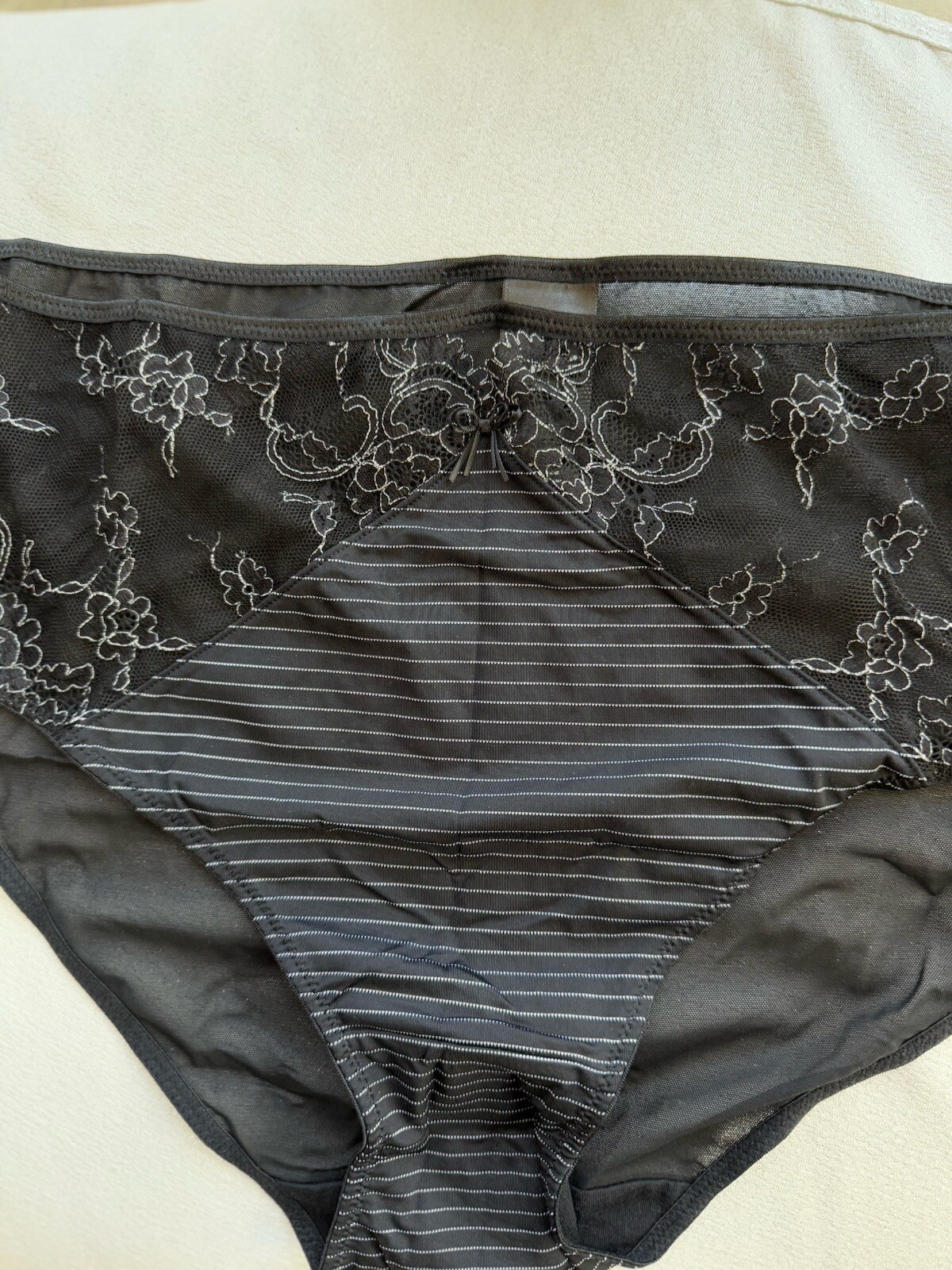 NWT Ashley Graham Panties Hi Cut Sheer Mesh Back Lace PinStripe Brief 3X + 22 24