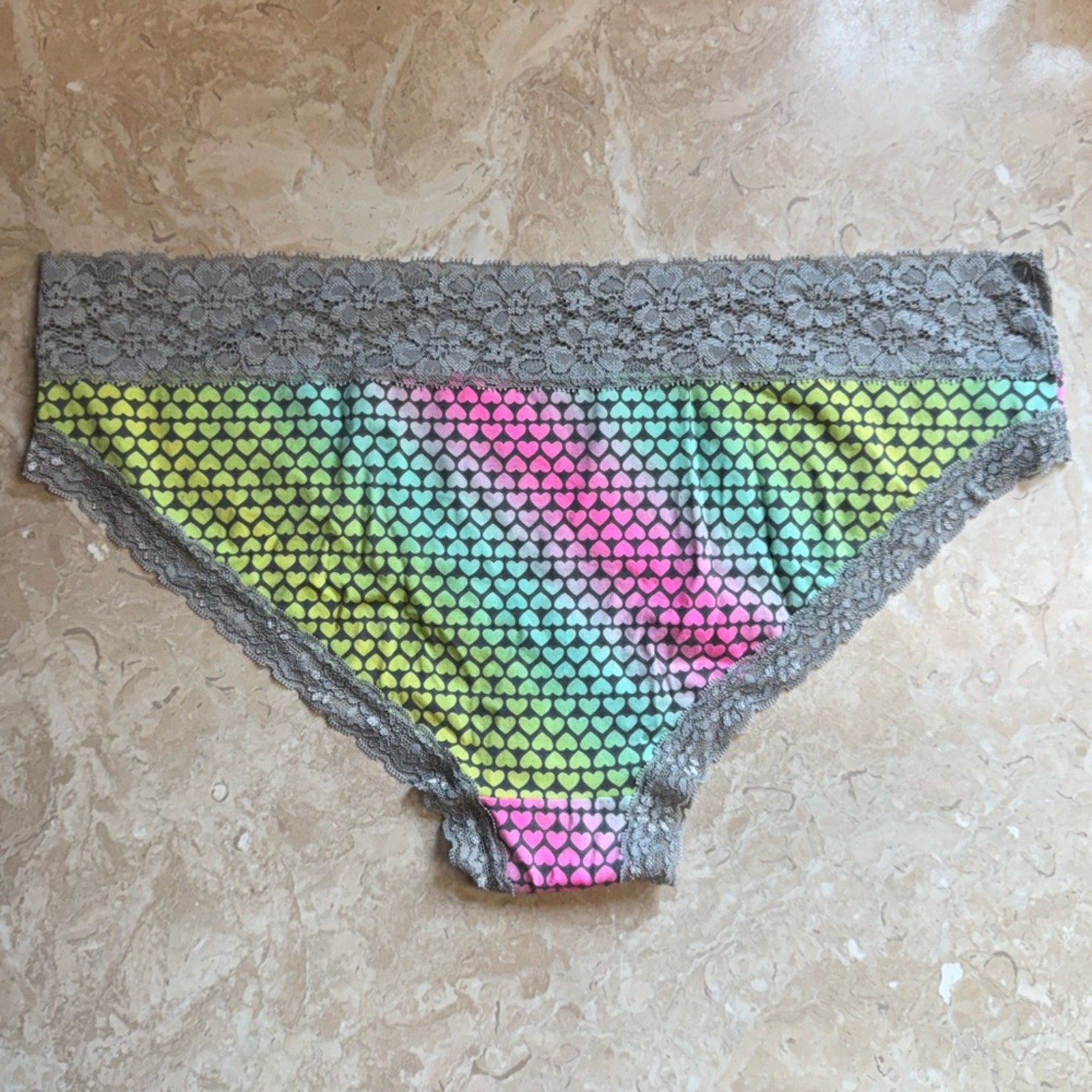 Target Grey Lace Rainbow Gradient Heart Hearts Panty Brief XL NWOT