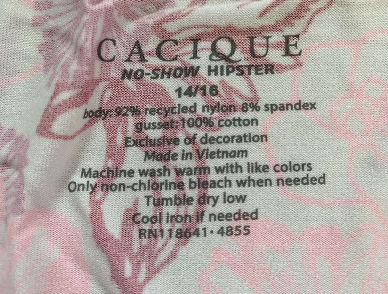 Plus Sz 14/16 Lane Bryant Cacique No Show Hipster Nylon Panty White Pink Flower