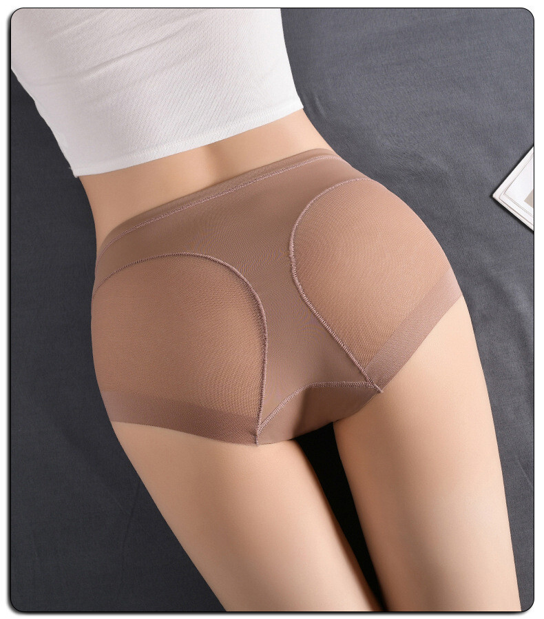 Women High waist Briefs Mesh Solid Ultra-thin Sexy Plus Size Underpants 91431