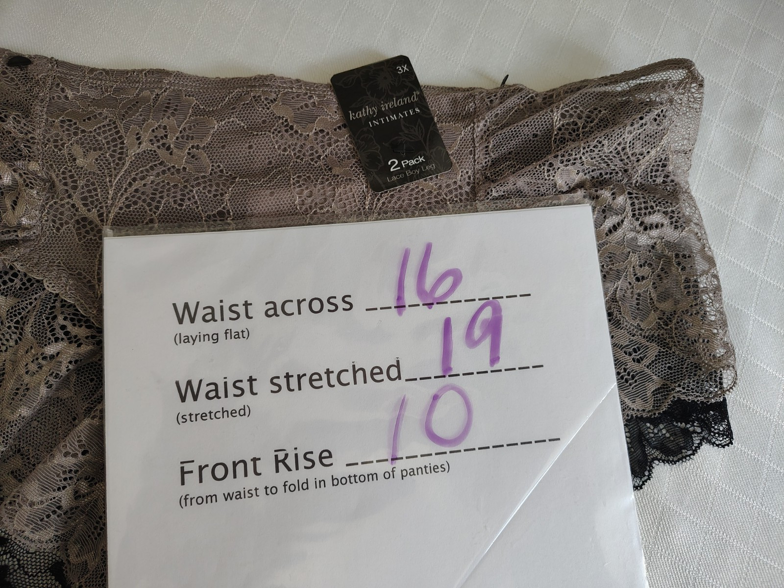Womens size 3x Panties Boy Leg cheeky Lace Kathy Ireland 2 PACK Black Taupe