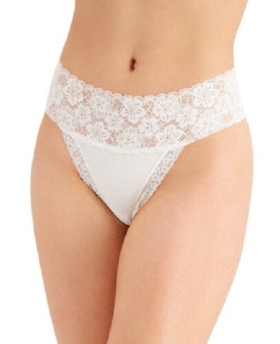 Jenni Women’s Wide Lace Waist Thong Panty Underwear, Bright White, XXXL / 3XL
