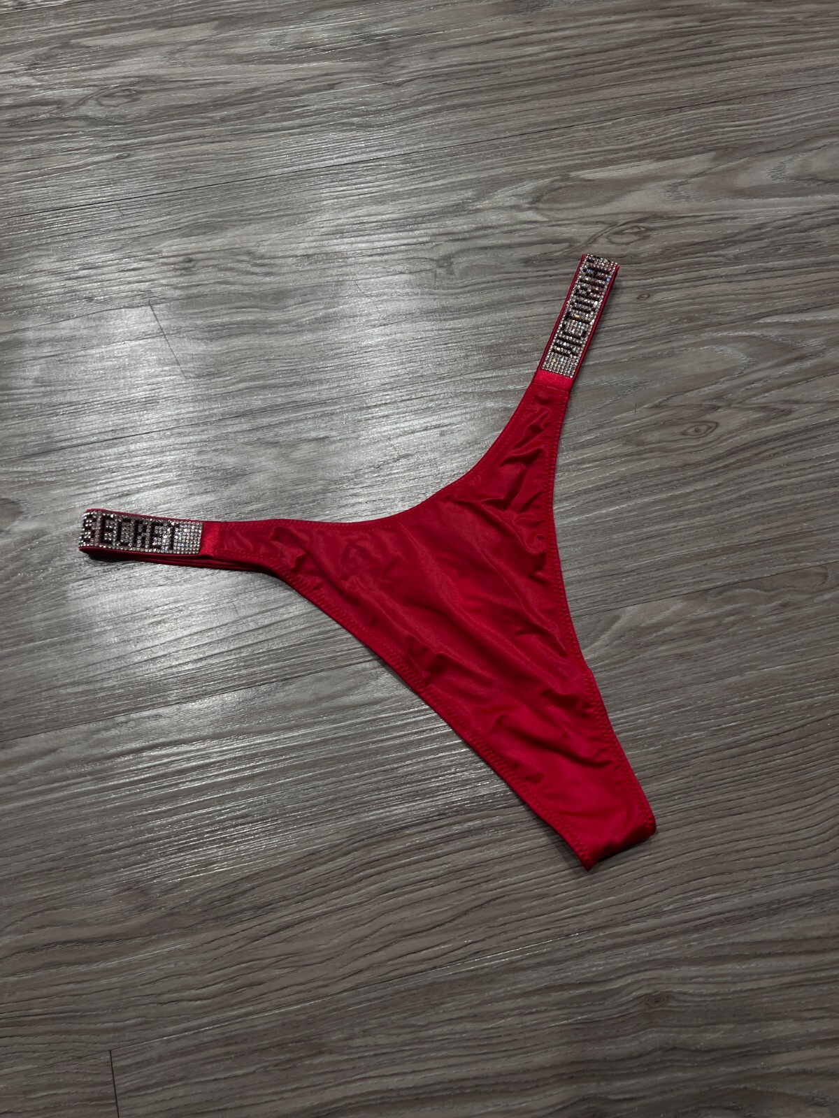 Victoria’s Secret LOGO Rhinestone Shine Strap Brazilian Panty Red Large L