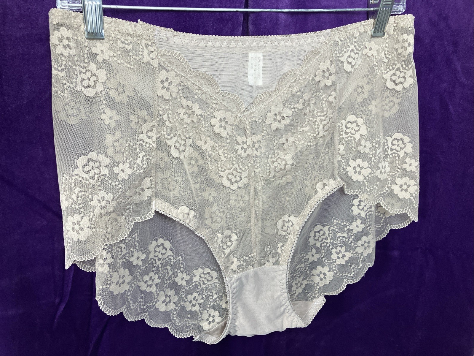 Set 2 NEW 3x Sheer Lace Risqué Taupe Granny Panty Nylon Mesh Lace Stocking Sissy