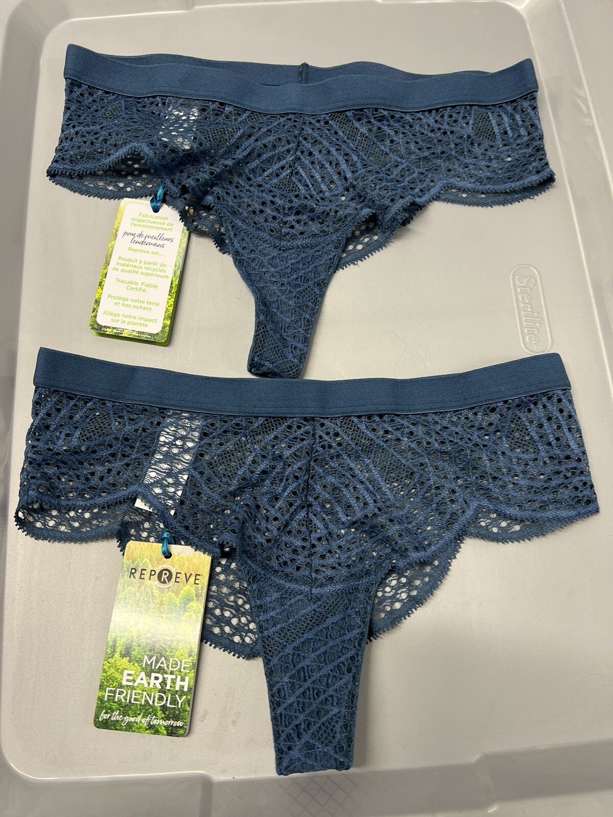 Clo Intimo Repreve Lace Thong 2 pack NEW Green Size Medium NEW