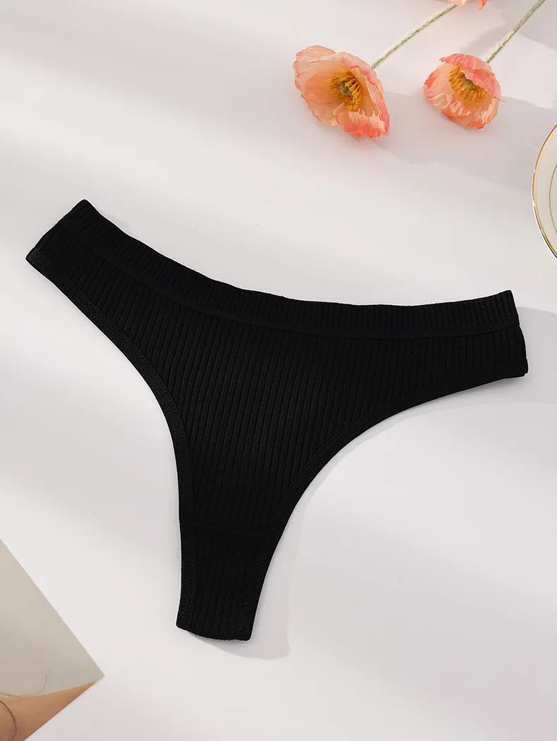 Cotton Thong Panties Low Rise Striped Soft Breathable Women’s Underwear 7 Pcs