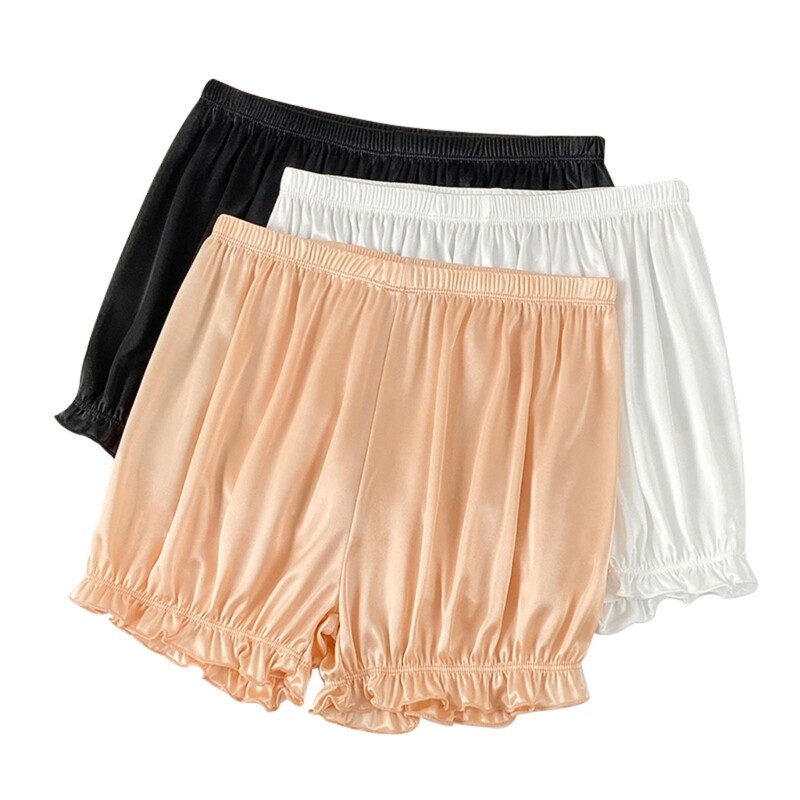 Ruffle Pumpkin Lace Trim Safety Pants Summer Underpants Women Ice Silk Shorts
