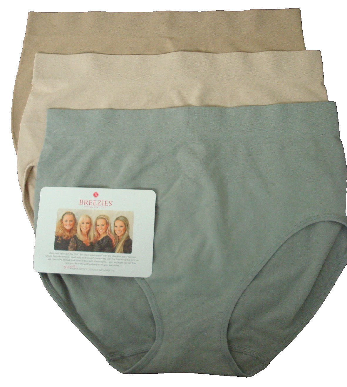 Large Breezies 3-pack Lace Seamless Full Brief Panties Buff Nude Gray