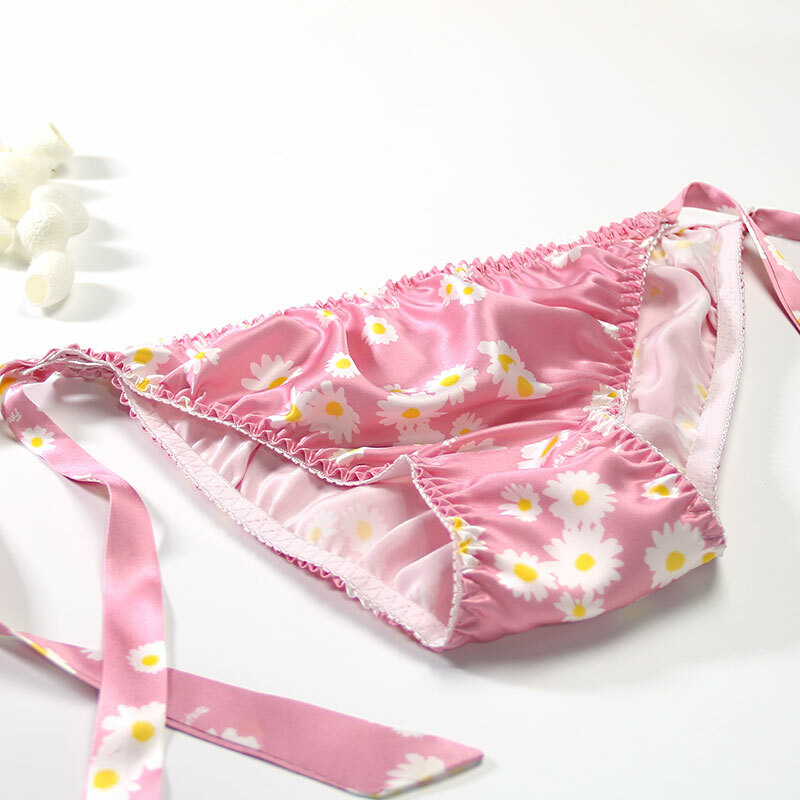 Womens 100% Silk Low-Rise Bikinis Underwear Knickers Cute Brief Side Tie Panties