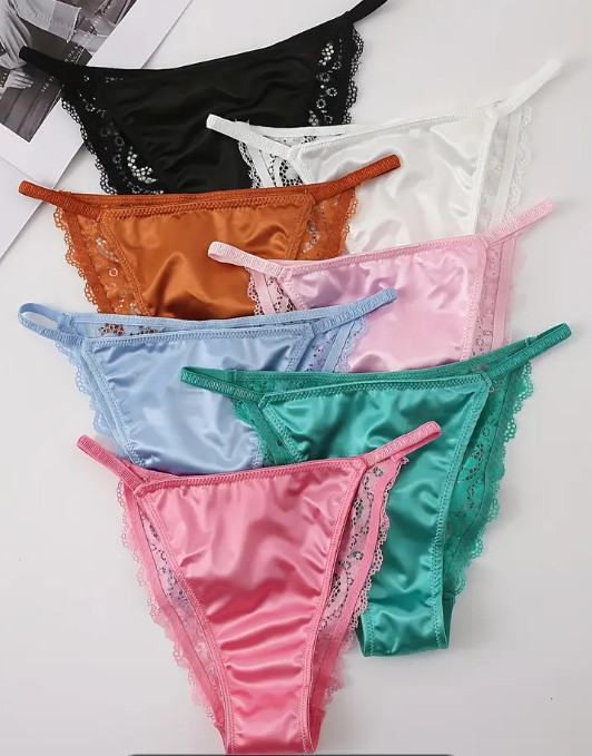 Lace and silk knickers, soft, comfy and stretchy, satin tanga style beauty