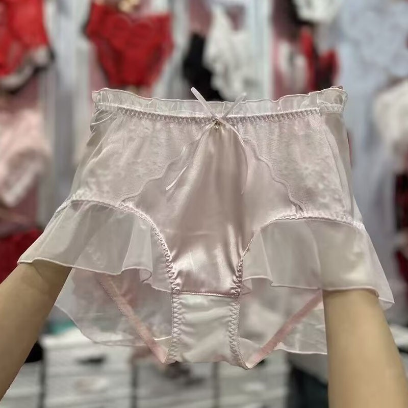 Sweet Princess Womens Oversize Panties Briefs Faux Satin Sheer Lace Underwear