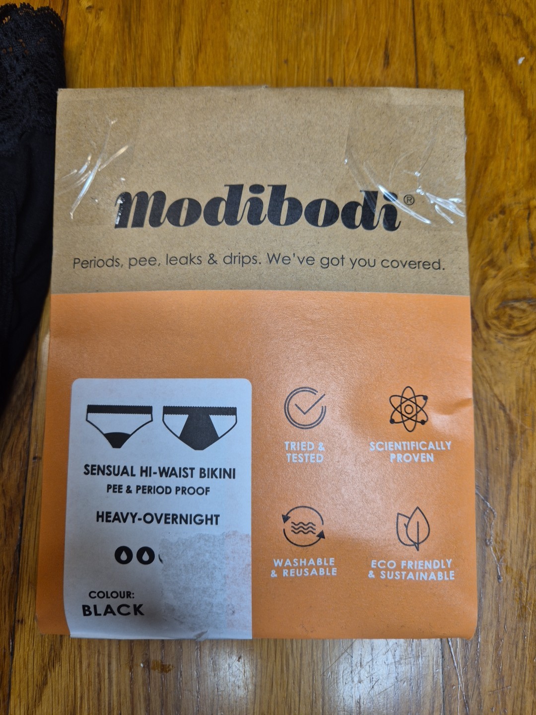 Modibodi Sensual Hi-Waist Bikini Pee & Period Proof Heavy / Overnight 10/S Black