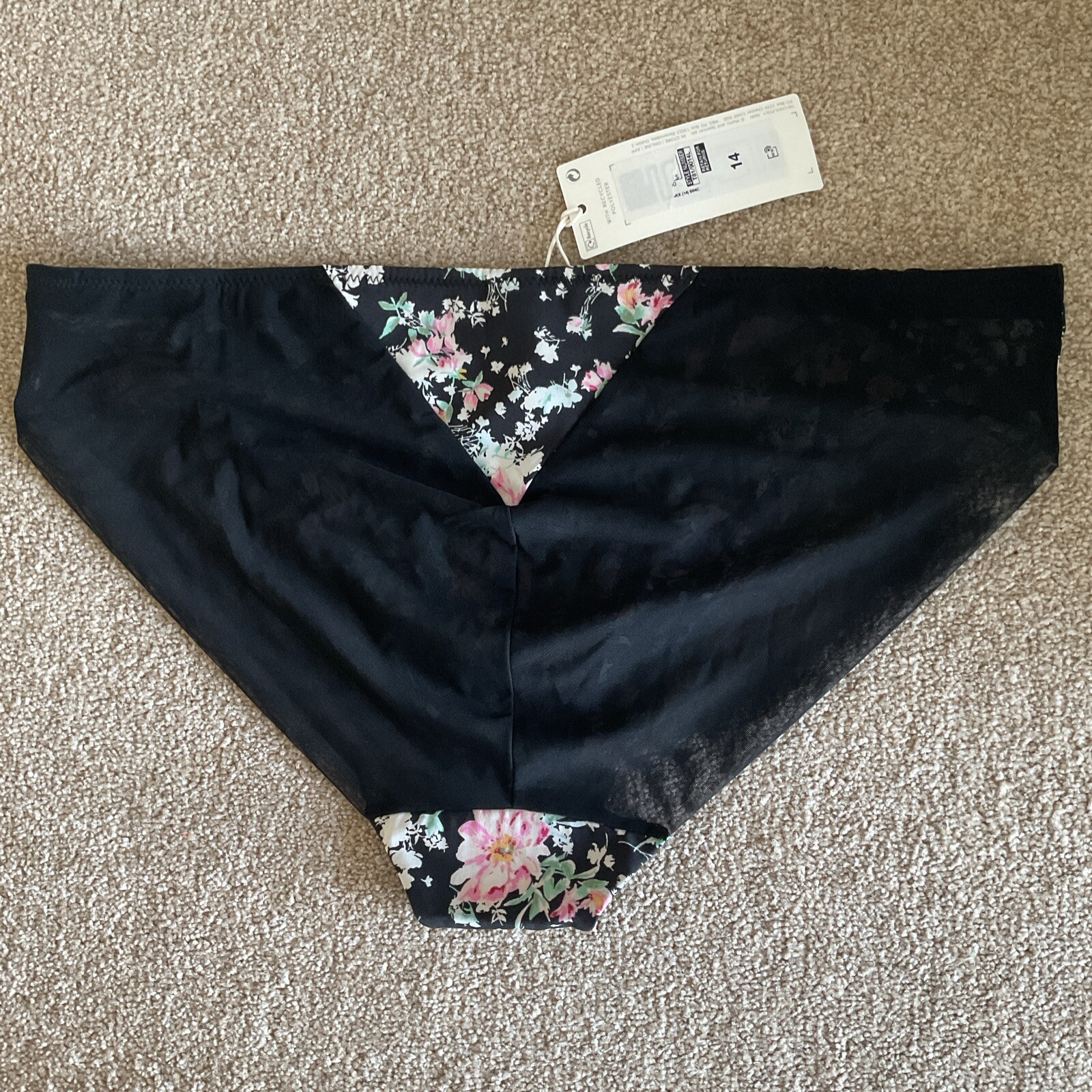 M&S Size 14 X Ghost Pretty High Leg Knickers Black Mix Pink Floral Soft