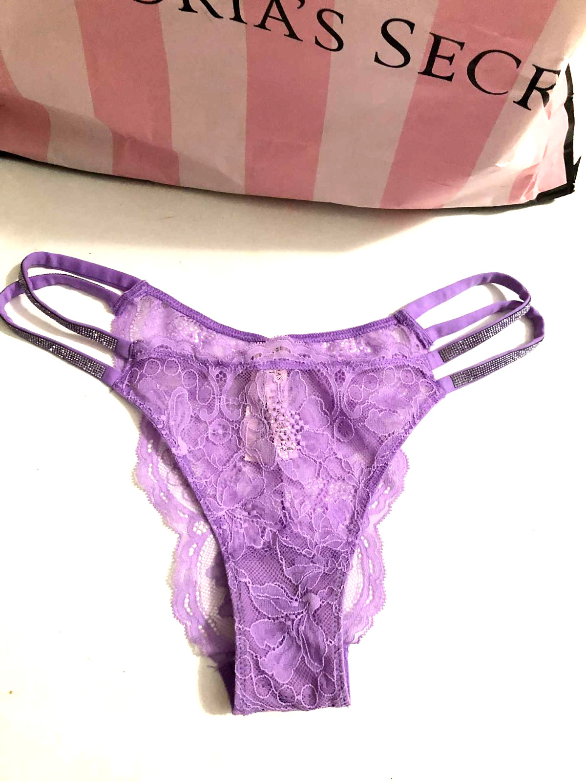 Victoria’s Secret Very Sexy Shine Double Strap Brazilian Panty Lavendar Lace NWT