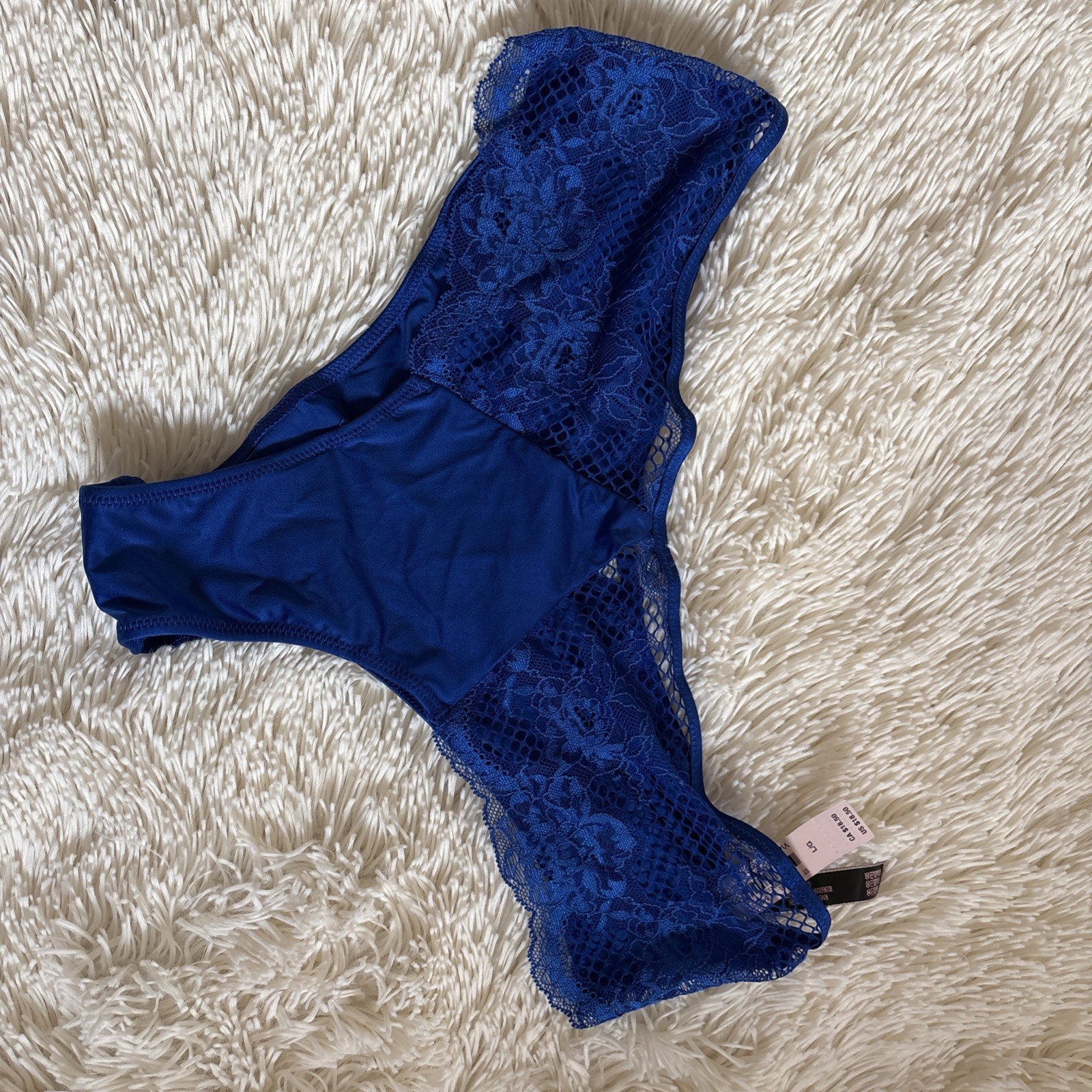 VICTORIA’S SECRET 1 FISHNET LACE SATIN CHEEKY PANTY 1 Plain Front NWT Large