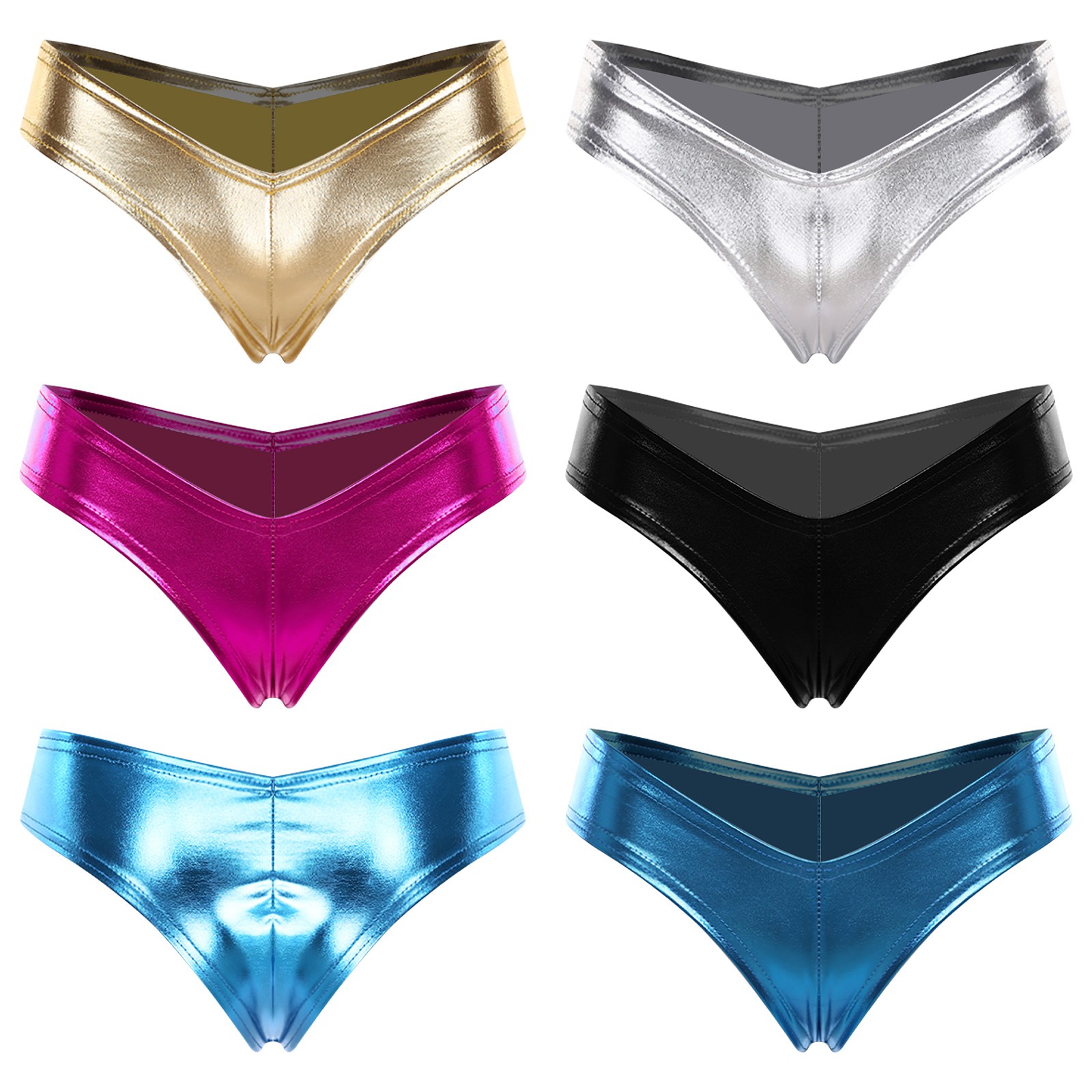 Womens Metallic Glossy Thong Underwear Lingerie Panties Nightclub Underpants