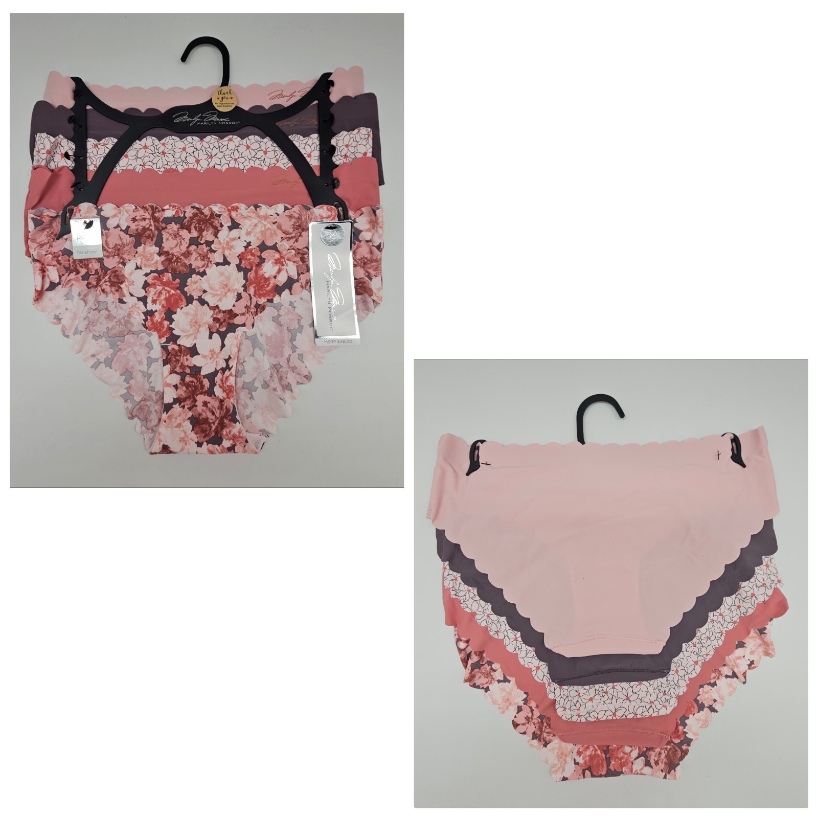 5 Pack MARILYN MONROE Womens M L XL Soft Micro No Show Panties Pink Taupe Sienna
