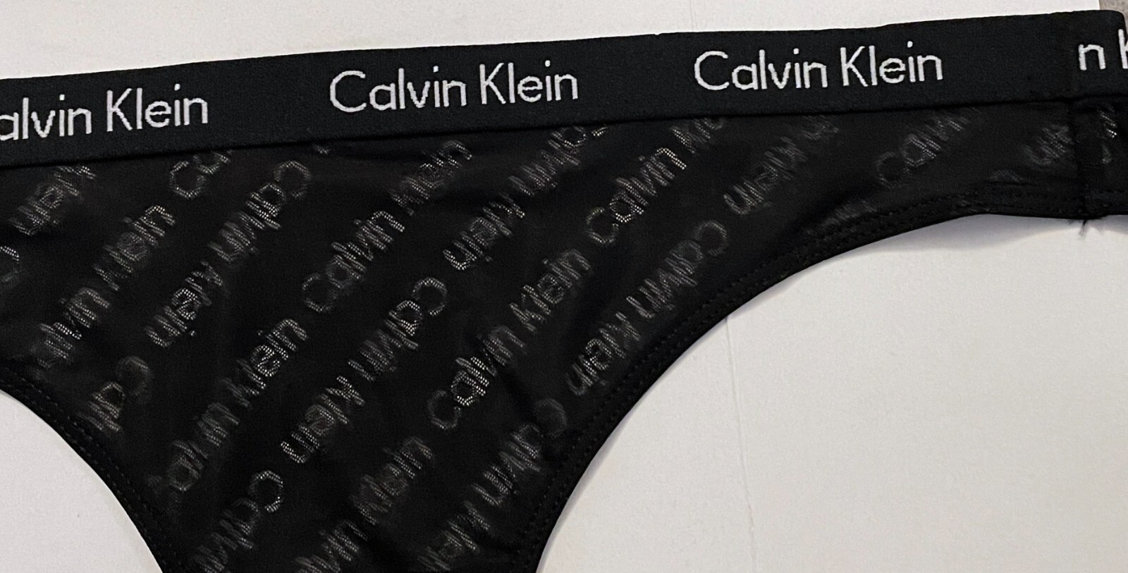 NWOT CALVIN KLEIN MEDIUM BLACK SHEER MESH LOGO THICK WAISTBAND BIKINI PANTIES