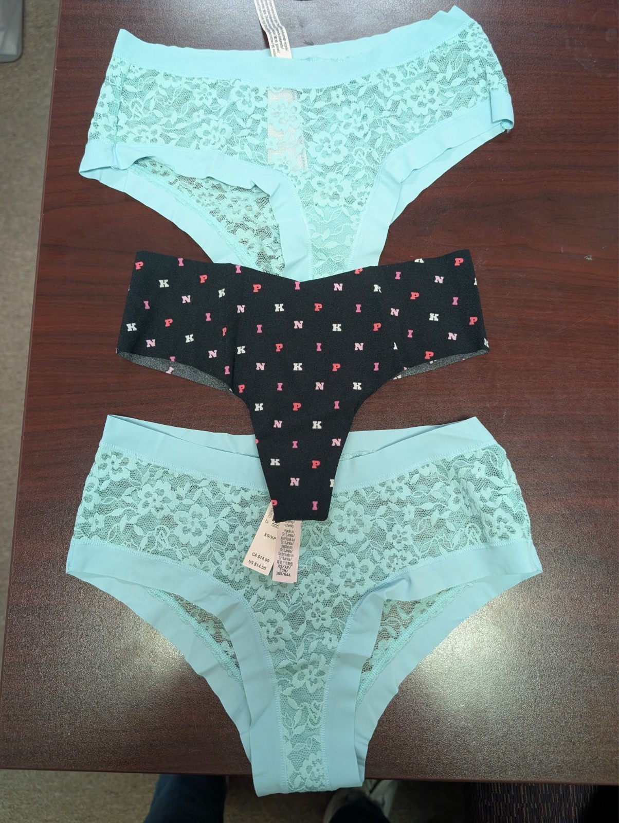 Victoria’s Secret Panty Lot Of 3 Misc No-Show Thong Lace Cheeky Black XS NWT