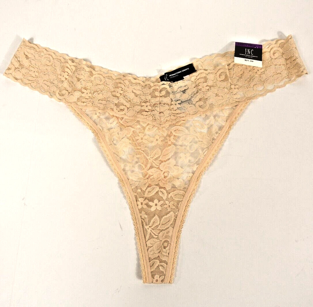 INC Lace Thong Underwear Women Size XXL 3-Pack Almond Latte Colors