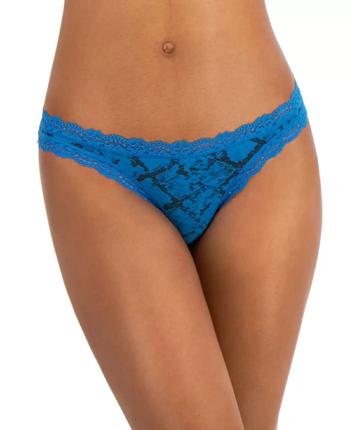Jenni Intimates Women’s Lace-Trim Thong Panty Underwear, Blue Snake Pattern