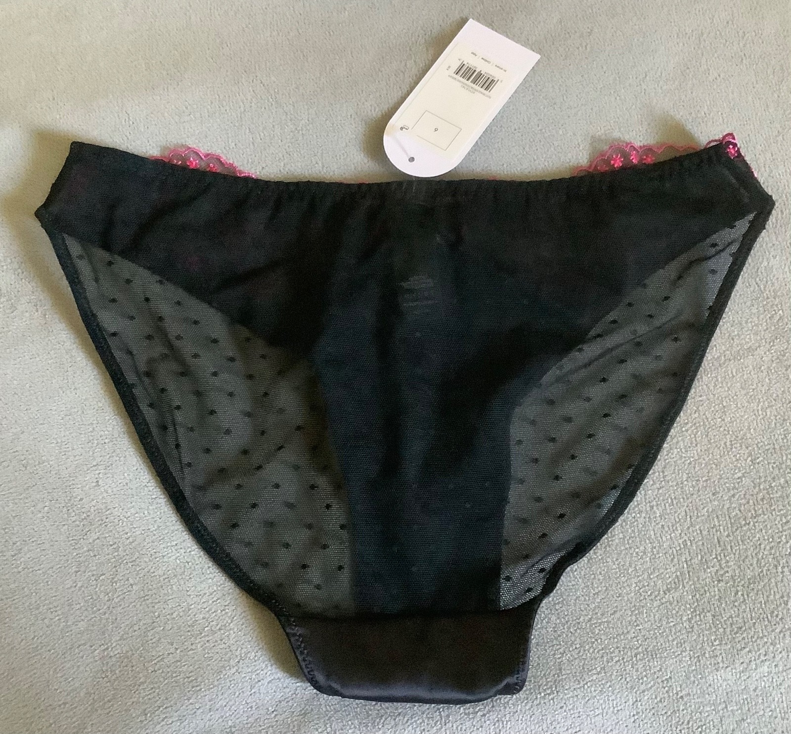 GEORGE Black with Embroidered Pink Hearts Satin,Lace & Mesh Knickers Sz 6 -BNWT