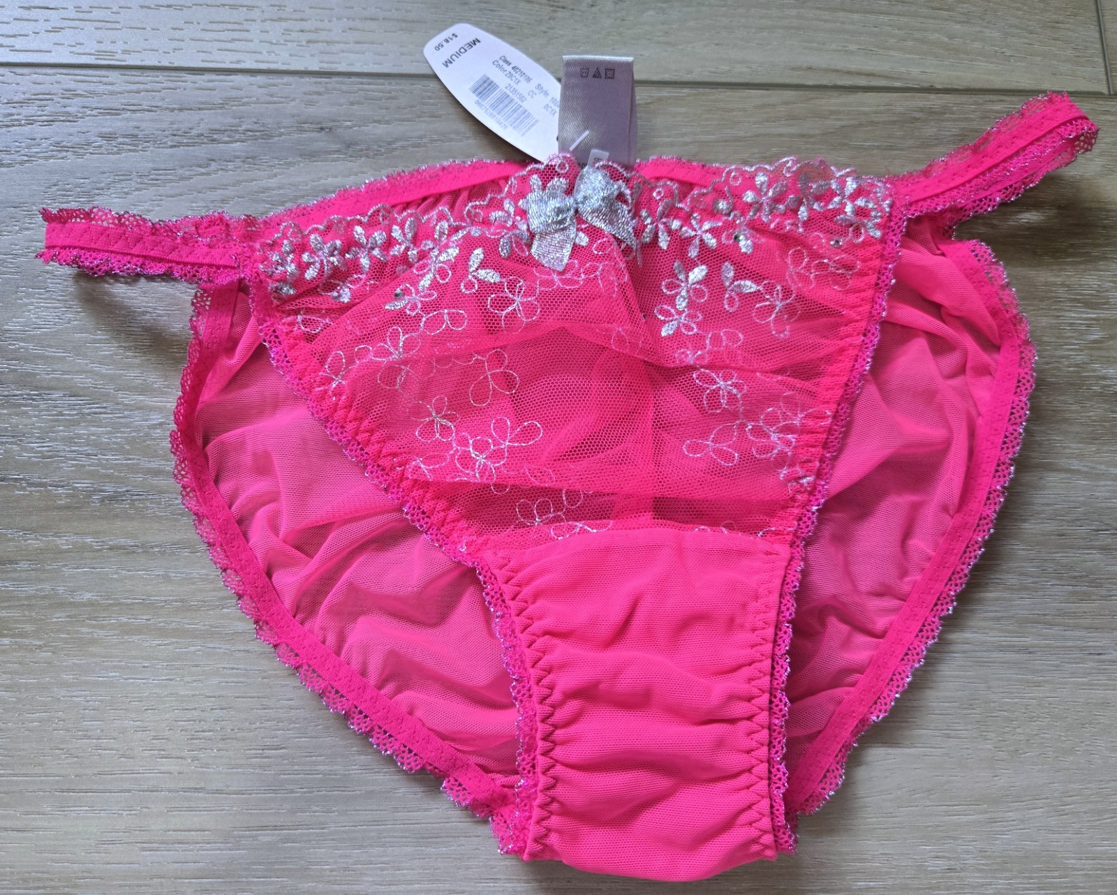 NWT Vintage Victoria’s Secret Pink Sheer Mesh Lace Low String Bikini Panties M
