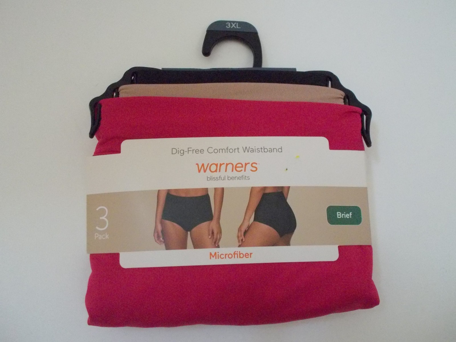 NWT WARNER’S 3 Pair Dark Pink Nude Black Brief Panties Underwear Sz XXXL