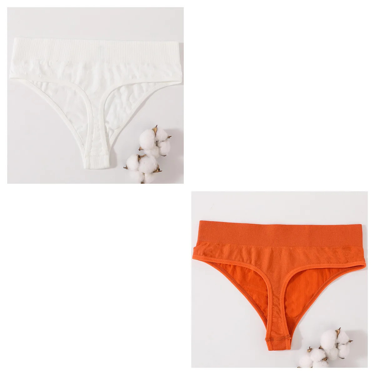 Seamless High Waist Thong Women’s Solid Panties Soft Stretch Underwear 2 Pcs