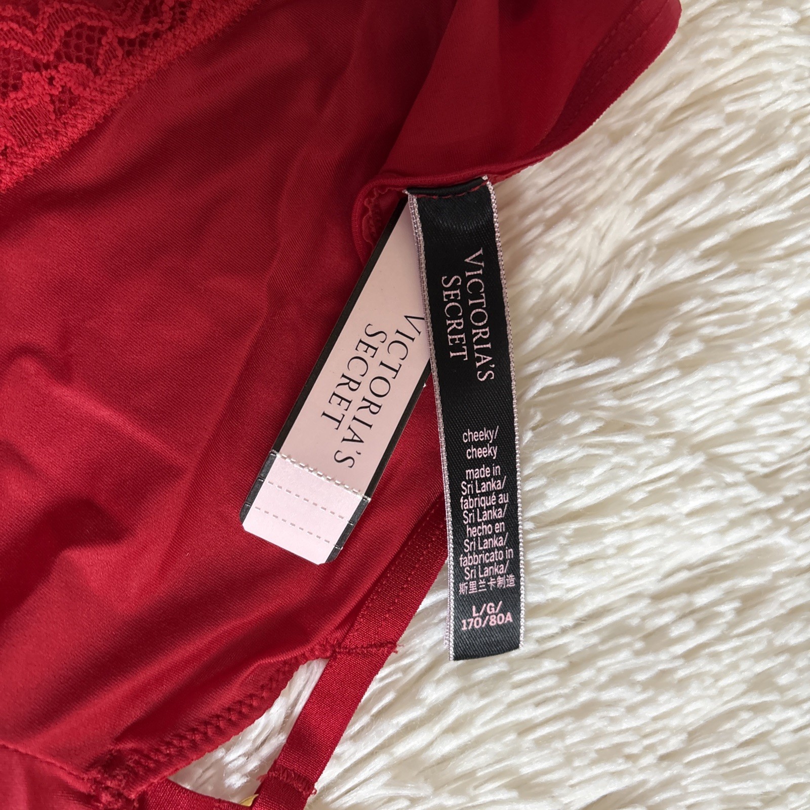 VICTORIA’S SECRET 1 FISHNET LACE SATIN CHEEKY PANTY 1 Plain Front NWT Large