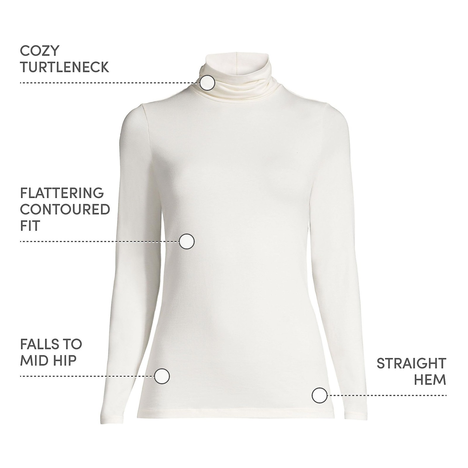 Womens Long Sleeve Shaped LWCM Turtleneck Ivory Petite Small