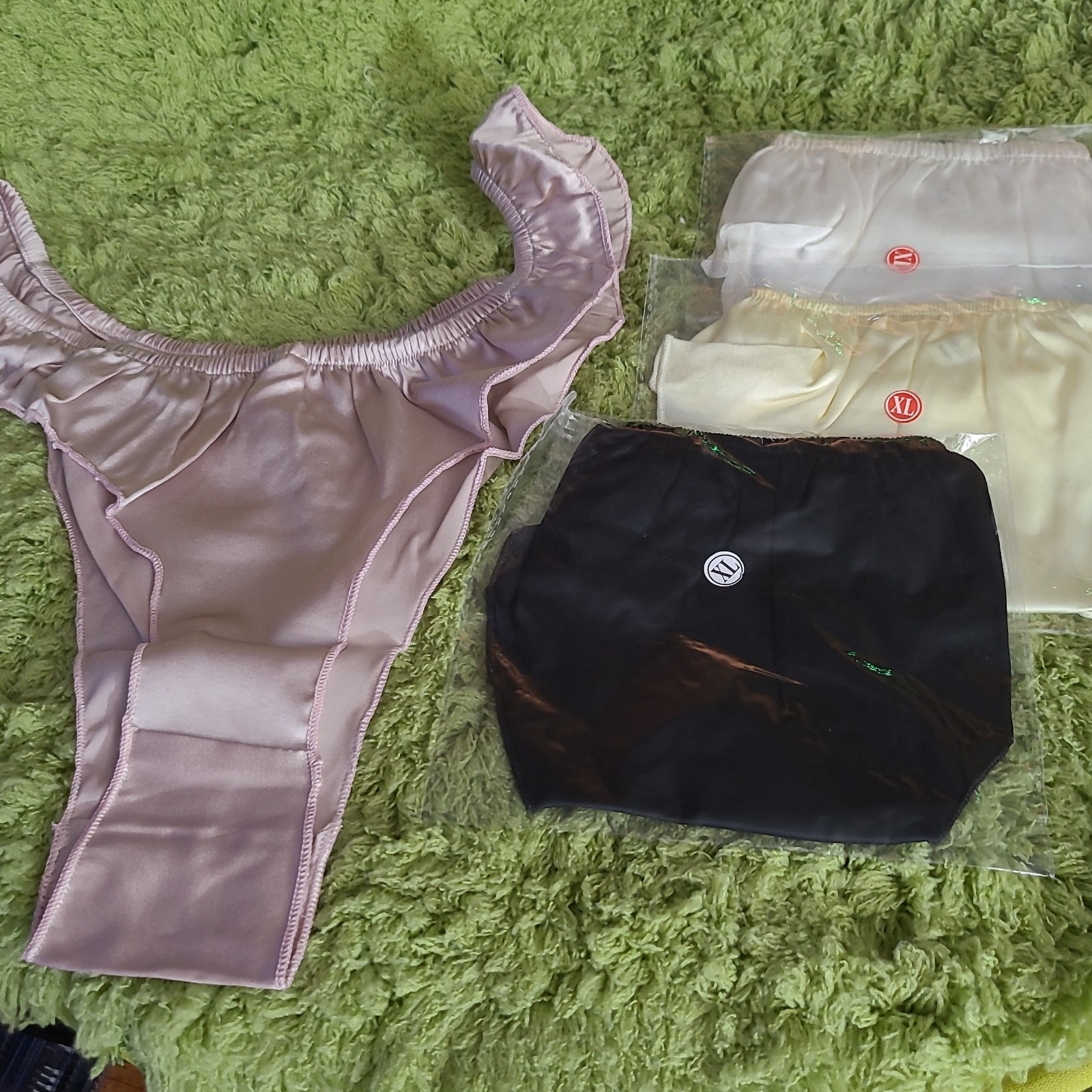 4 Pack XL High-Waisted Satin Stretch Women’s Panties Black Beige Purple White