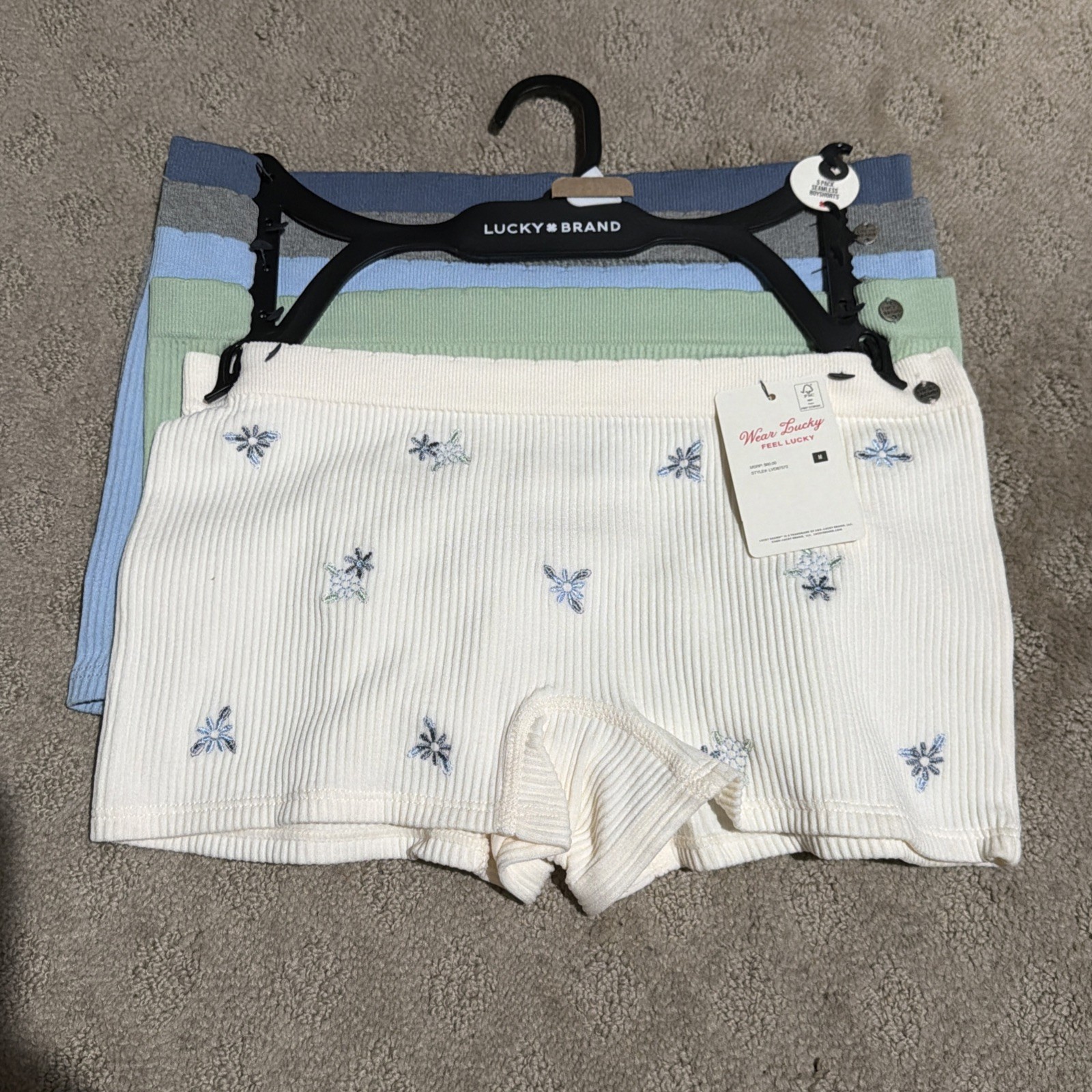 Lucky Brand 5pk Multicolor Seamless Ribbed Boyshorts Underwear. Sz M. NWT!
