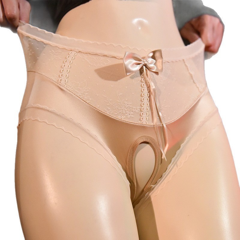 Women Satin Panties Crotchless Underwear Thongs Lingerie G-String Lace Briefs