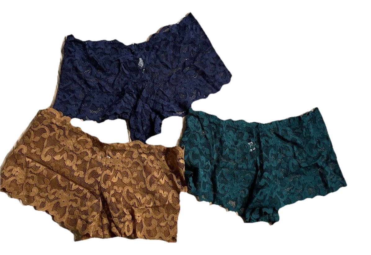 Lace Boyleg Panties Lot Of 3 sexy Blue Maroon & Green Woman’s Size M SHEIN