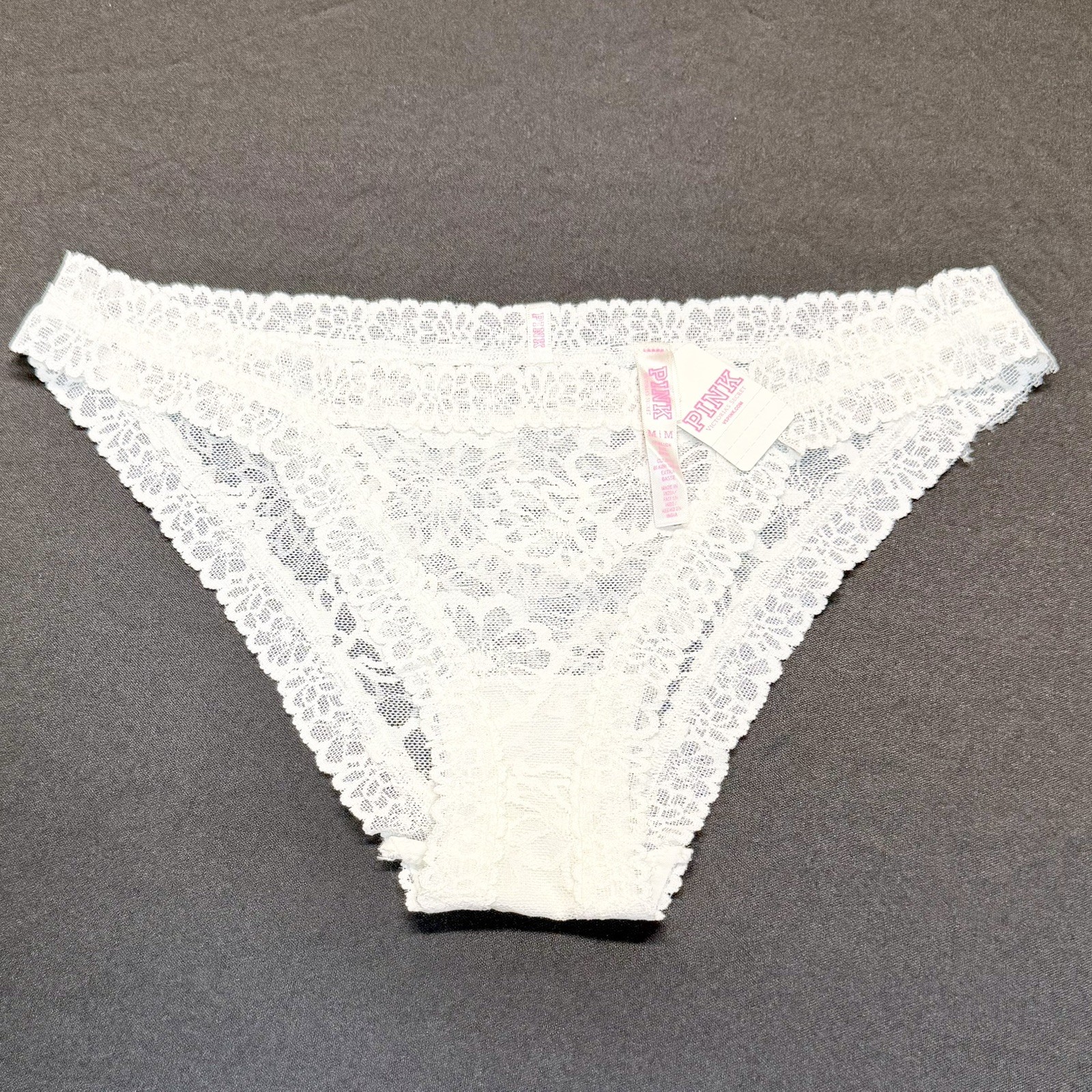 2016 VTG PINK by Victoria’s Secret White Lace Extra Low Rise Bikini Panties Med
