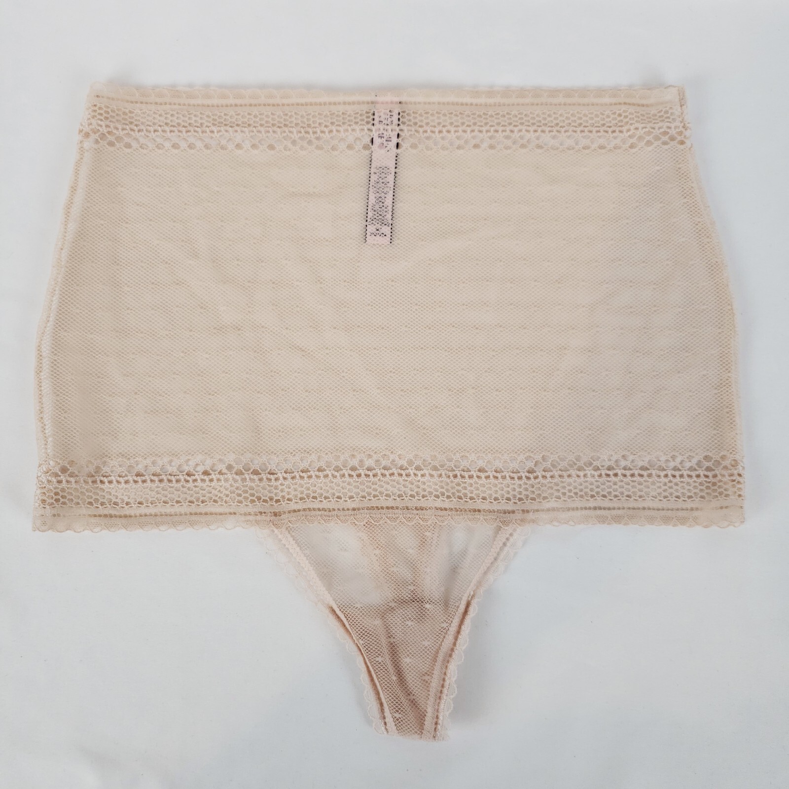 Victorias Secret Incredible High Waist Thong Medium Beige Sheer Mesh