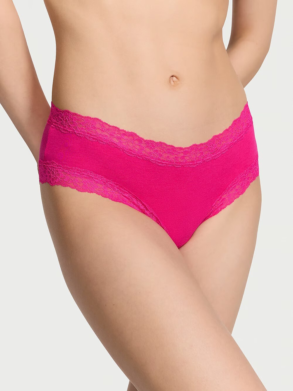 S Hot Bright Pink Victoria’s Secret Stretch Cotton Lace-Waist & Leg Cheeky Panty