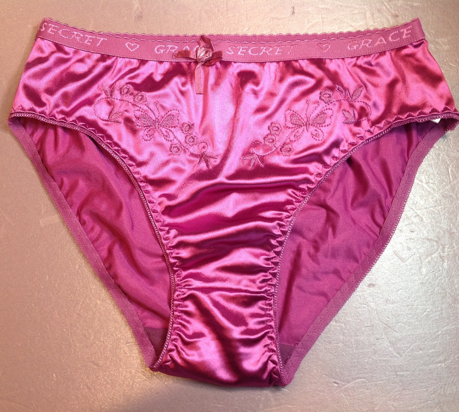Women Panties Bikinis GRACE Size XL Violet Nylon Satin W/Decoration Elastic