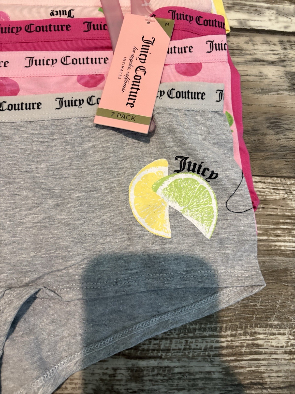 Juicy Couture Boyshort Fruit Print 7 Pack Panties Women’s Size Medium NWT
