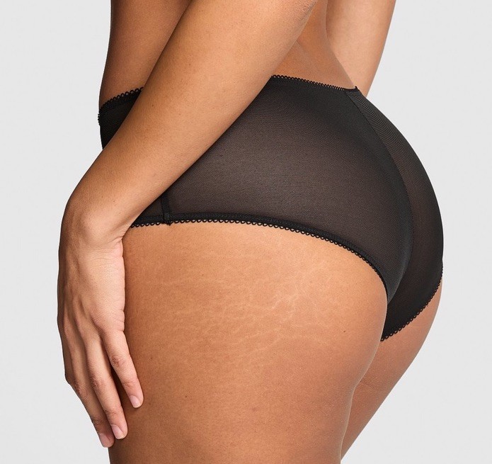 VICTORIA’S SECRET PINK Wink Cheeky Panty Black Hearts Mesh XSMALL