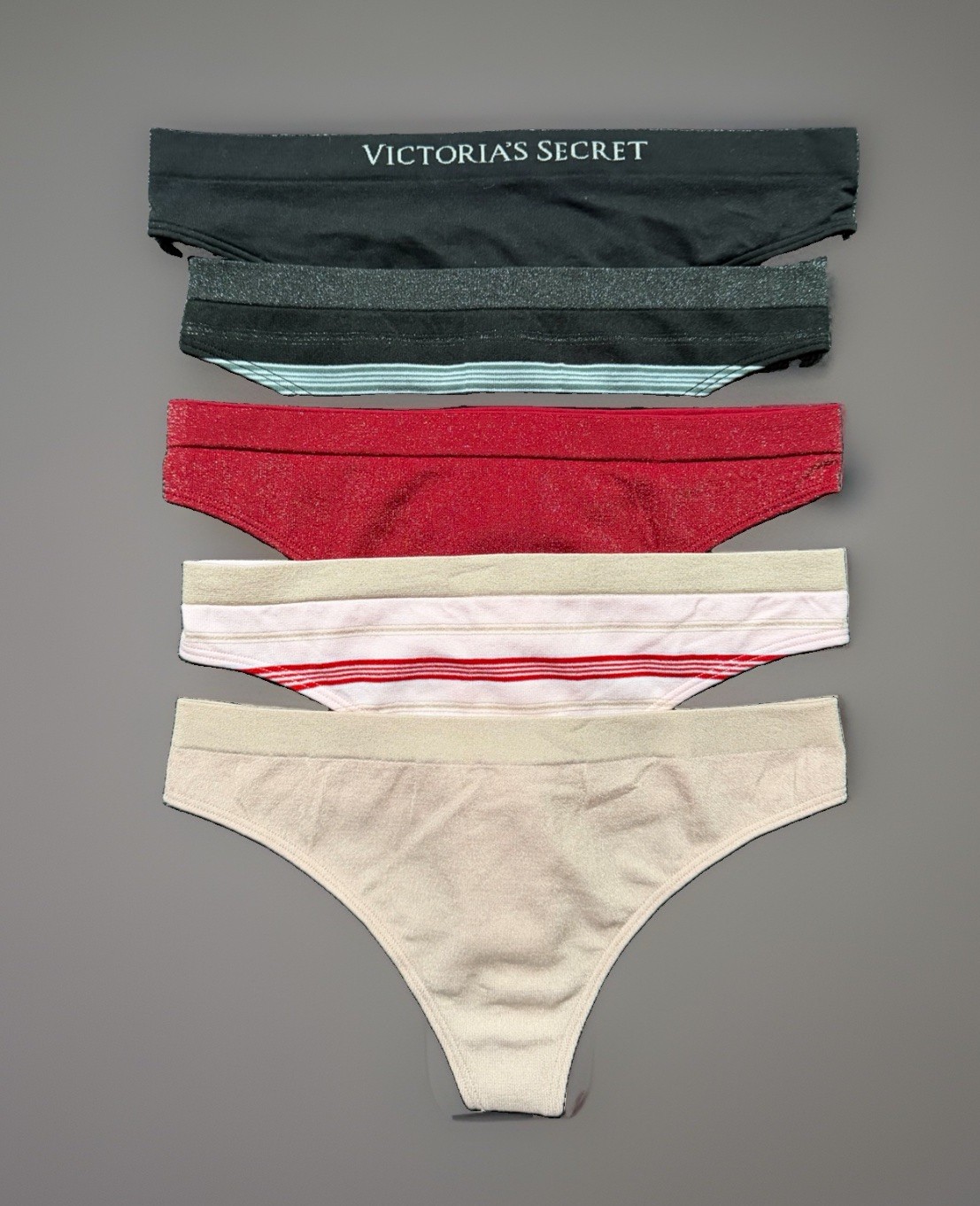 5 Pack Victoria’s Secret sz S Seamless Sheer Rib Thong Panties Bundle Lot Set