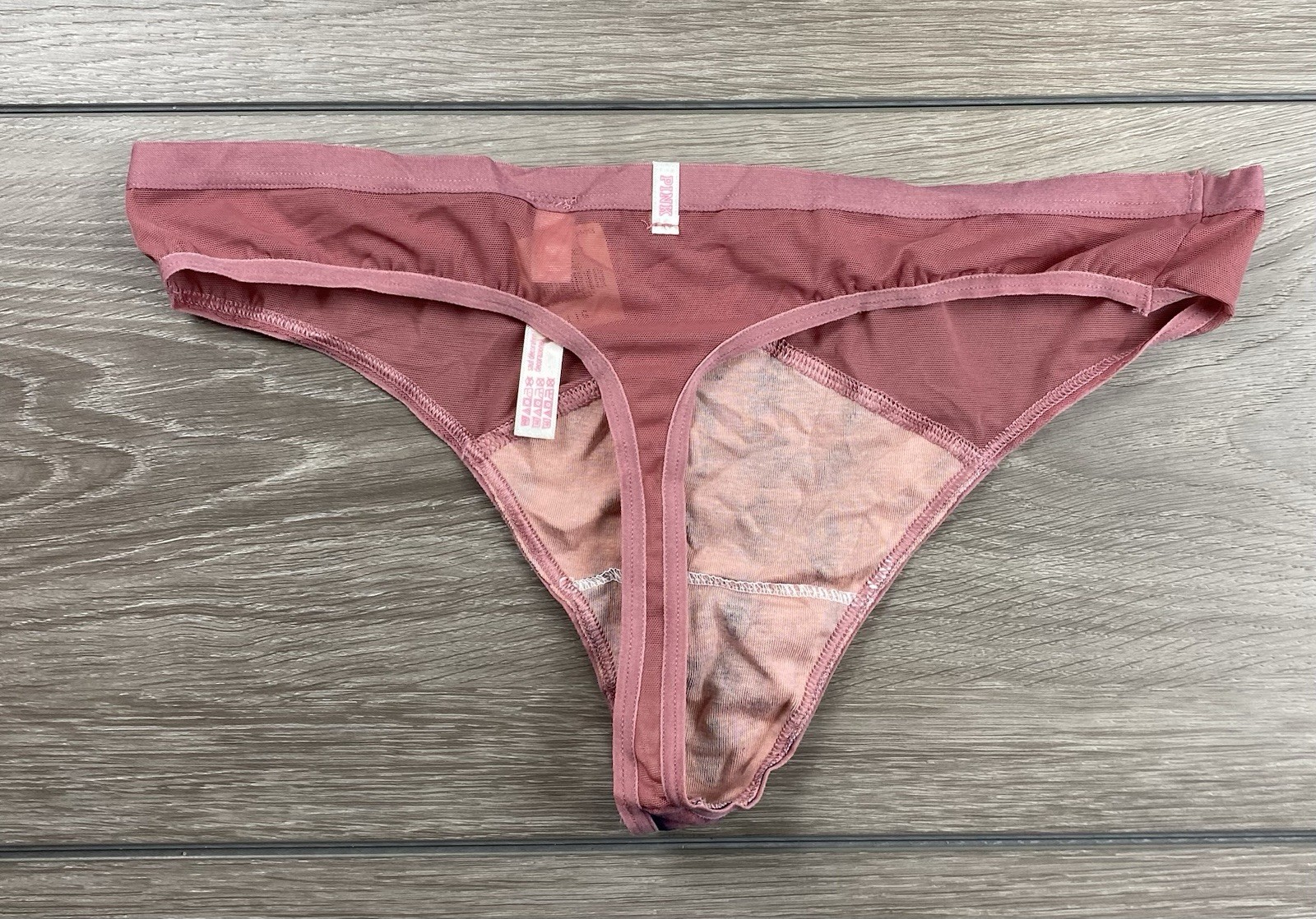 Victoria Secret Pink Mesh Sheer Tie Dye Panel Thong Panties Large New