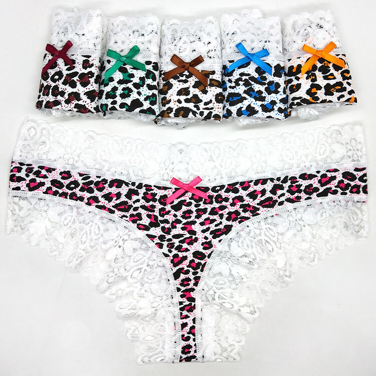 Women’s Cotton Leopard Skin & Lace Bikini Briefs Brazilian Knickers Comfy XS S