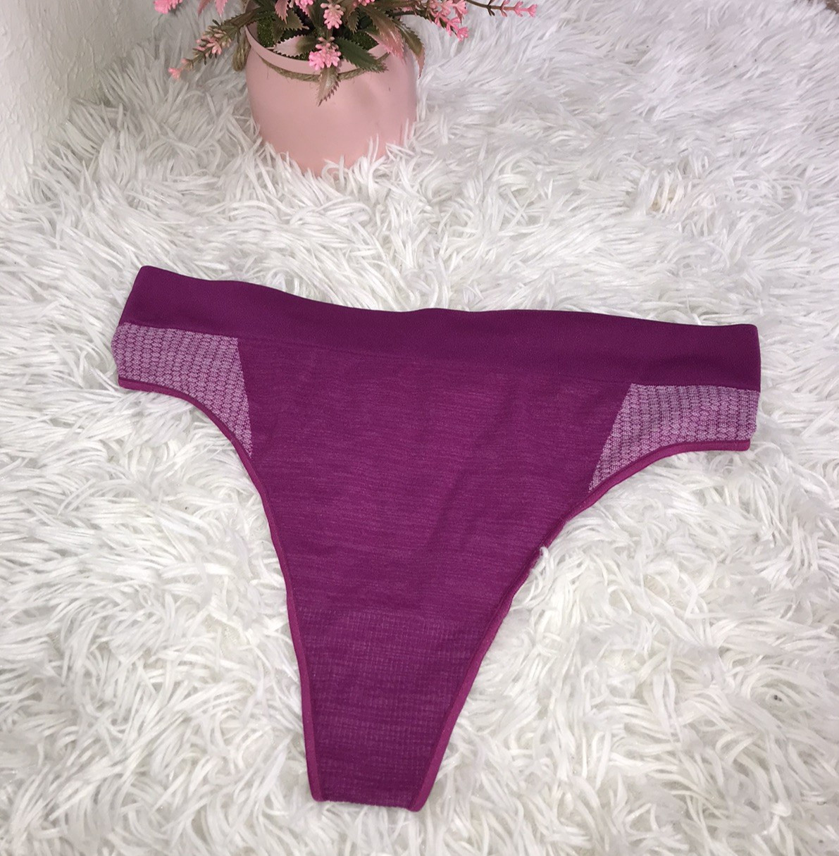 Women’S Hanes Thong Sz 9/2XL Thong High Rise Panty Underwear Purple