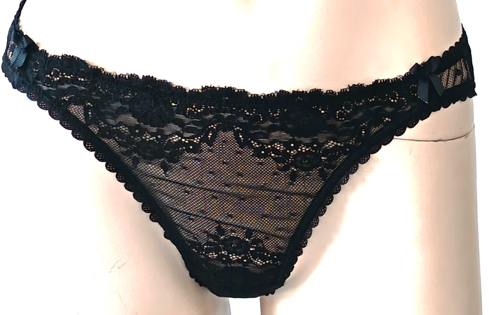 Mimi Holliday brief black Sheer S (10) Heart & floral detail with bow
