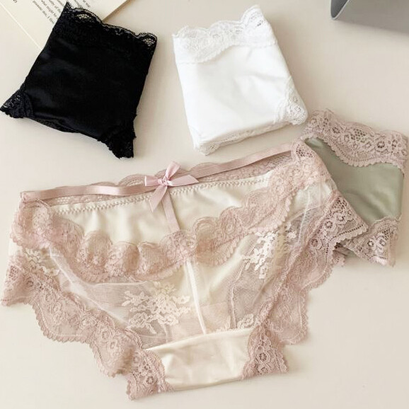 4 Packs Lot Sexy Womens Satin Panties Full Briefs Lace Sheer Ladies Underwear