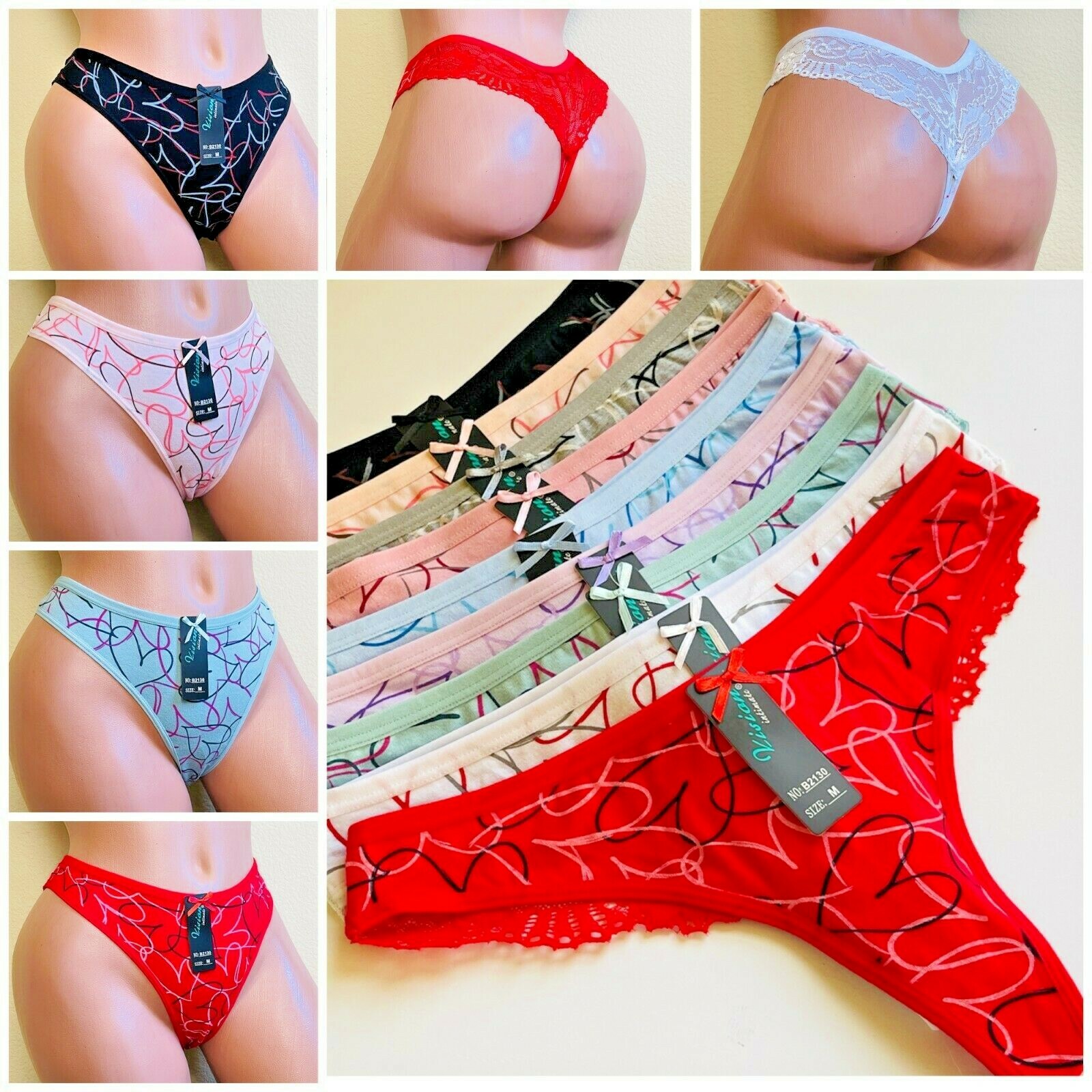 6 or 12 THONGS TANGAS LACE SEXY Panties Undies 95% COTTON ACTIVE WEAR 2130 S-XL