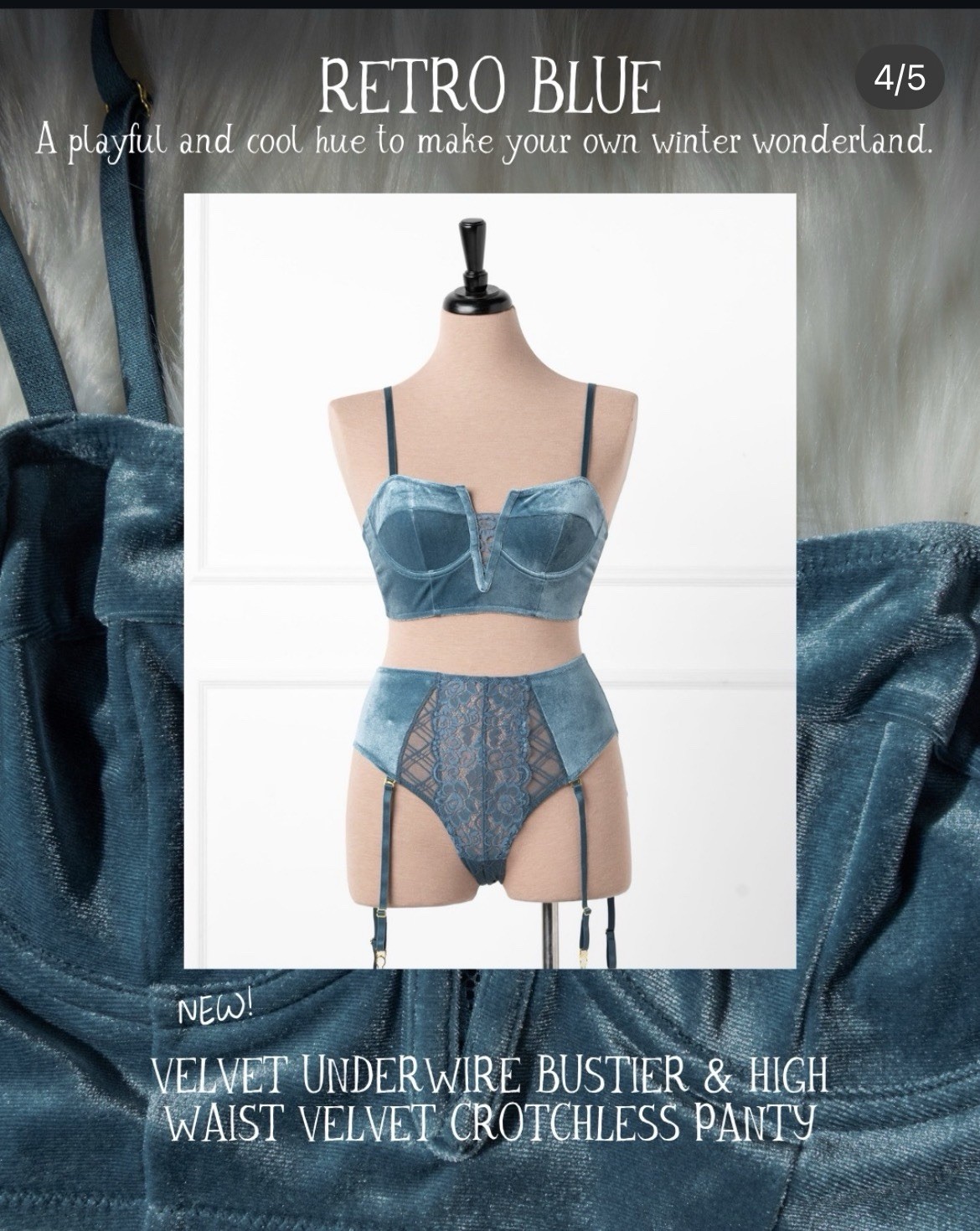Mentionables Retro Blue High-Waisted Lace Garter Belt Adjustable Straps Sz S